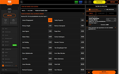 Página en vivo de Ciclismo en 888sports.