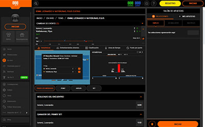 Página en vivo de tenis en 888sports.