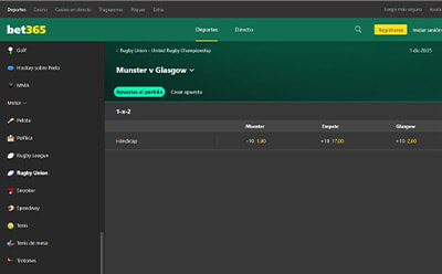 Página en vivo de Rugby en bet365.