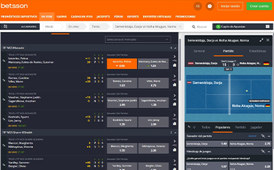 Página en vivo de tenis en Betsson.