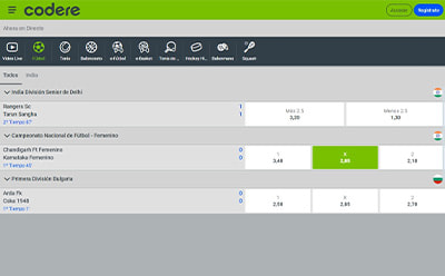 Página en vivo de fútbol en Codere.