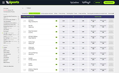 Página en vivo de apuestas de fútbol en YoSports.