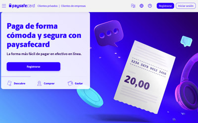 Imagen de la página de inicio de la web de paysafecard