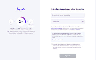 Formulario de registro en la plataforma de paysafecard