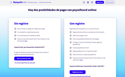 Página donde se configura la cuenta de paysafecard