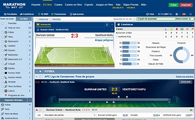 Página en vivo de fútbol en Marathonbet.
