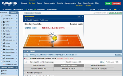 Página en vivo de tenis en Marathonbet.