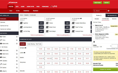 Página en vivo de caballos en Sportium.