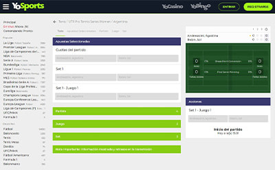 Página en vivo de tenis en YoSports.